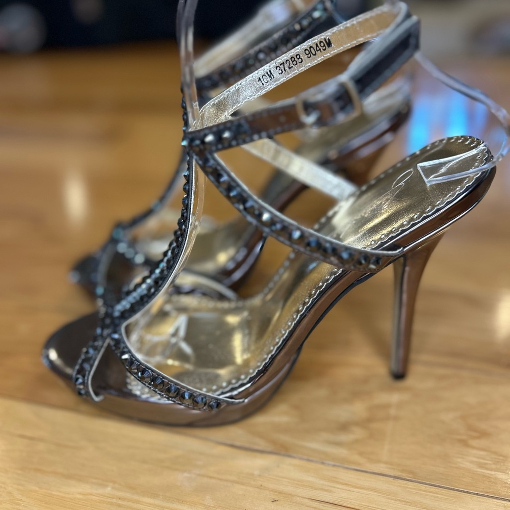 Johnathan Kayne Dante Pewter Rhinestone T-Strap Platform Heels Size 10⁠ - Picture 6 of 12